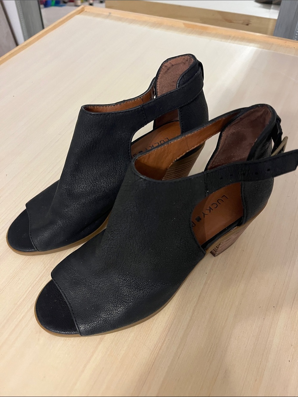 Lucky Brand Black Open-Toe Slingback Block Heels